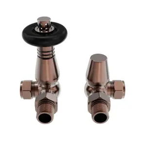 Rinse Bathrooms 15mm Traditional TRV Thermostatic Corner Radiator Valve with Lockshield Valve Antique Copper