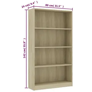 Berkfield 4-Tier Book Cabinet Sonoma Oak 80x24x142 cm Engineered Wood