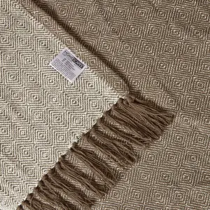 Homescapes Malda Brown & Natural Cotton Throw with Tassels 225 x 255 cm