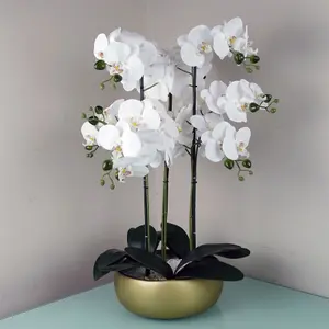 Orchid Artificial White Gold Ceramic Planter Botanik