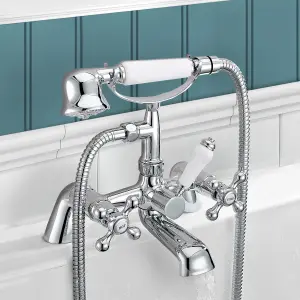 Nes Home Victorian Traditional Deck Mounted Cross Head Bath Shower Mixer Tap With Handheld Kit