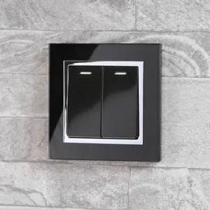 Crystal CT 2 Gang Rocker Light Switch  Black Black