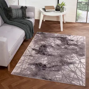 Grey Modern Abstract Rug for Living Room, Bedroom - 120cm X 170cm