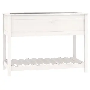 Berkfield Planter with Shelf White 111.5x54x81 cm Solid Wood Pine