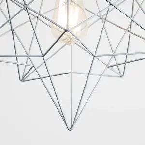 ValueLights Black Ceiling Pendant Light Fitting With Grey Geometric Star Shade - Complete With 4w LED Filament Bulb In Warm White