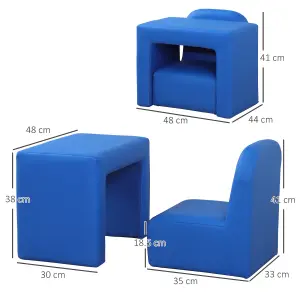 HOMCOM Kids Mini Sofa 2 In 1 Table Chair Set Children Armchair Seat Girl Boys Blue