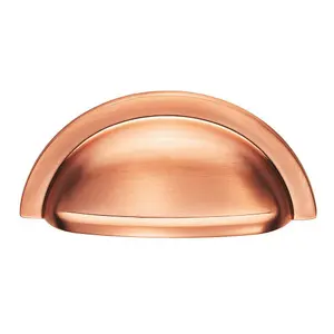 Cabinet Cup Pull Handle 91 x 45mm 76mm Fixing Centres Satin Copper