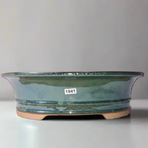 31cm Glazed Bonsai Pot - Oval - 31cm x 25cm x 9cm - Green