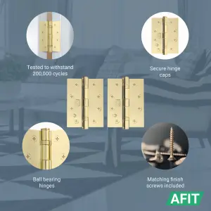 AFIT Polished Brass Door Hinges - 4 Inch / 102mm  Internal Fire Door Hinges - 5 Pairs