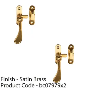 2 PACK - Spoon End Reversible Casement Window Fastener Handle 103mm Length Satin Brass