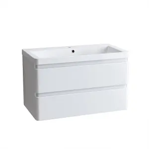 SunDaze Wall Hung 2 Drawer Vanity Unit Basin Bathroom Storage Furniture 800mm Gloss White