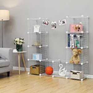 SONGMICS 12-Cube Wire Grid Storage Rack, Interlocking Shelving Unit with Metal Mesh Shelves and PP Plastic Sheets