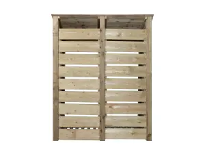 Slatted wooden log store with kindling shelf W-146cm, H-180cm, D-88cm - natural (light green) finish