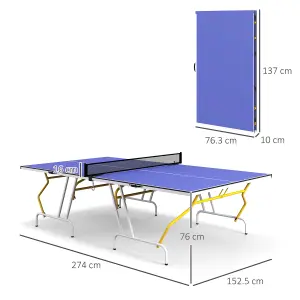 SPORTNOW 9FT Foldable Table Tennis Table with Cover, Net, Paddles, Balls - Blue