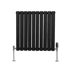 Oval Column Radiator & Valves - 600mm x 600mm - Black