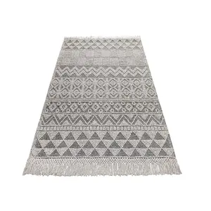 Grey Black Geometric Kilim Luxurious Modern Wool Moroccan Wool Hand Made Rug For Dining Room Bedroom & Living Room-160cm X 220cm