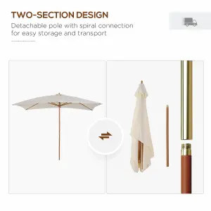 Outsunny Wooden Garden Parasol Sun Shade Patio Umbrella Canopy Cream White