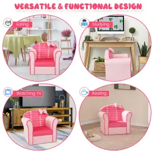 Costway Kids Sofa Children Armrest Upholstered Chair Cute Pattern Armchair Solid Frame