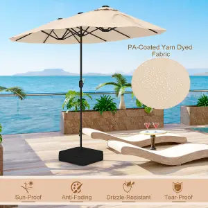 Costway 4 x 2M Patio Umbrella Outdoor Double-sided Market Umbrella W/ Umbrella Base Beige