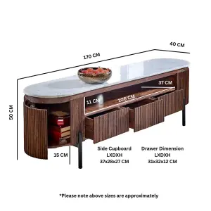 Ruby Mango Wood Large Tv Stand With Marble Top & Metal Legs