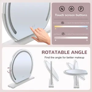 Round Rotatable Angle Freestanding Hollywood Vanity Makeup Mirror with LED Light Dimmable, Touch Control