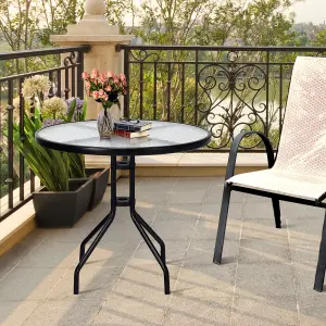 Costway Outdoor Patio Table Round Coffee Tea TableTempered GlassTop with Umbrella Hole