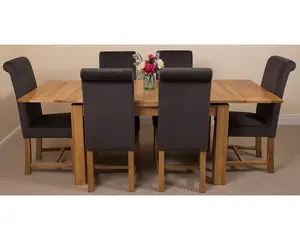 Richmond 140cm - 220cm Oak Extending Dining Table and 6 Chairs Dining Set with Washington Black Fabric Chairs