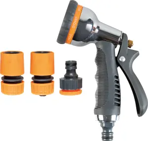 Outdoor Garden Hose Spray Gun Head with Fixing Kit- Chrome