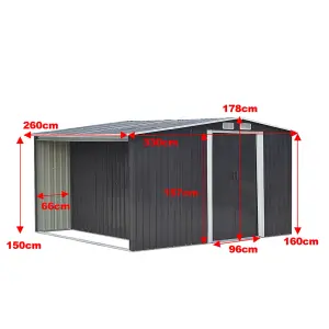 8.4 x 8.5 ft Metal Shed Garden Storage Shed Apex Roof Double Door with 8.5 x 2.1 ft Log Store,Black