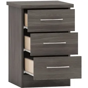 Cascio 3 Drawer Bedside Table Black Wood Grain