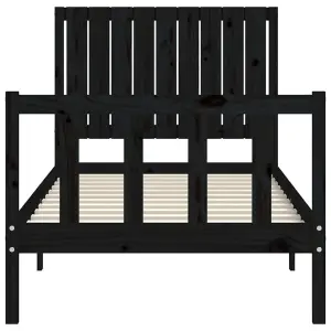 Berkfield Bed Frame with Headboard Black Single Solid Wood