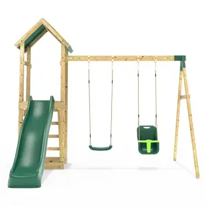 Rebo Adventure Wooden Climbing Frame, Swing Set and Slide - Rainier Green