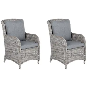 Set of 2 Garden Chairs with Cushions CASCAIS PE Rattan Grey