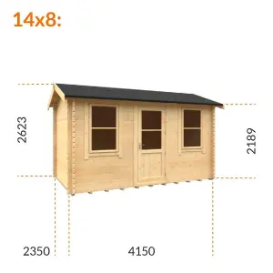 14ft x 8ft (4150mm x 2350mm) Horsforth "The Springfield Plus" 44mm Log Cabin With 2 Opening Window