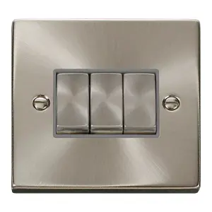 Click Scolmore Deco Plate Switch 3 Gang 10AX 2 Way Satin Chrome - VPSC413GY