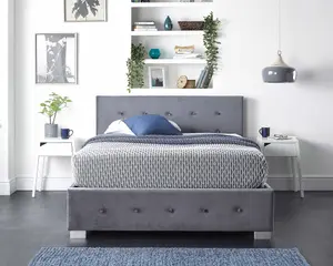 Aspire Side Opening Ottoman Storage Bed in Grey Plush Velvet, Single