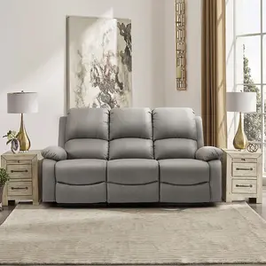 Comfy Living Linen Electric Reclining 3 Seater Sofa In Light Grey