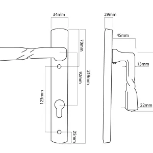 UAP Antique Cast Iron - Door Handle - External Doors - 219mm - Black