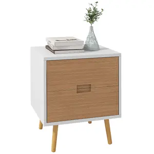 HOMCOM Bedside Table with 2 Drawers for Bedroom, Living Room