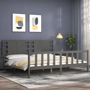 Berkfield Bed Frame with Headboard Grey 200x200 cm Solid Wood