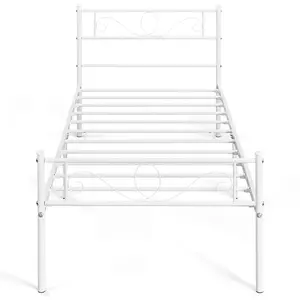 Metal Bed Frame with Headboard/Under-Bed Storage White / Single (3')