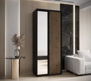 Sapporo II - Chic Black Mirrored Sliding Door Wardrobe - Compact Storage for Modern Living (H)2050mm (W)1100mm (D)600mm