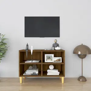 Berkfield TV Cabinet with Solid Wood Legs Brown Oak 69.5x30x50 cm