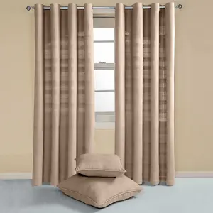 Homescapes Cotton Rajput Ribbed Beige Curtain Pair, 66 x 72" Drop