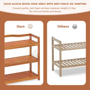 Costway 2-Tier Wood Shoe Rack Solid Shoe Storage Shelf Organizing Unit w/ Side Hooks