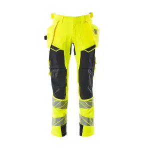 Mascot Accelerate Safe Trousers with Holster Pockets - Hi-Vis Yellow/Dark Navy   (50.5) (Leg Length - Regular)