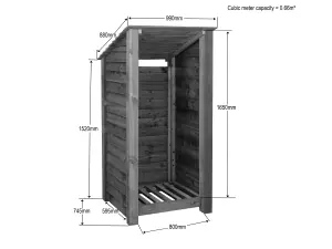 Wooden log store (roof sloping back) W-99cm, H-180cm, D-88cm - brown finish