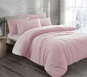 Teddy Fleece Duvet Cover Set With Pillow Case Thermal Fleece Warm Cosy Soft Fur Teddy Bedding Duvet Cover Set