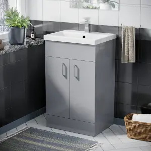 Nes Home Nanuya 500mm Grey Floor Standing Vanity with 2 Doors & Basin Flat Pack