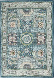 Ivory Blue Rug, Stain-Resistant Luxurious Rug, Traditional Bordered Floral Rug for Bedroom, & DiningRoom-122cm (Circle)